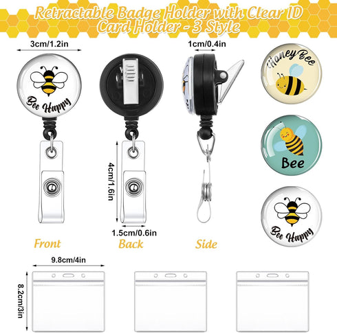 Set of 12 Bee Badge Reel ID Holders with Retractable Alligator Clip for Teacher Nurse Doctor Gifts