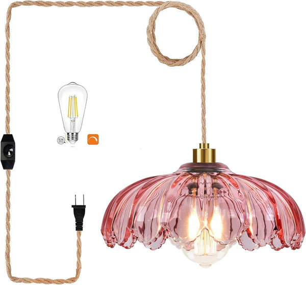 QIYIZM Pink Plug in Pendant Light Hanging Lights with Plug in Cord