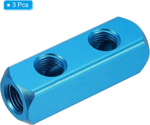 PATIKIL 2 Way 5 Port Air Manifold, 3 Pack G1/4 Inch Aluminum Air Hose Inline Manifold Block Splitter