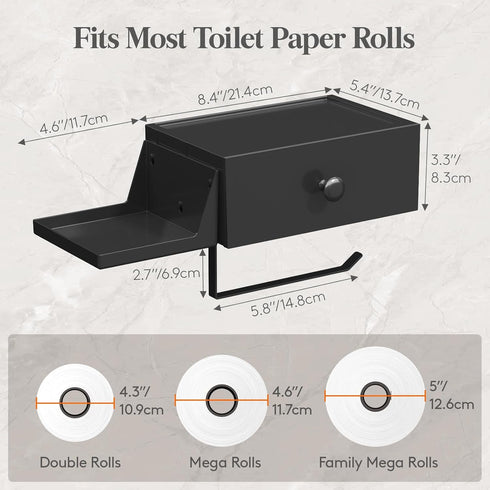 1 Pack Lifewit Toilet Paper Holder with Shelf and Drawer, Screw or Adhesive Wall Mount Tissue Roll Storage, Dustproof