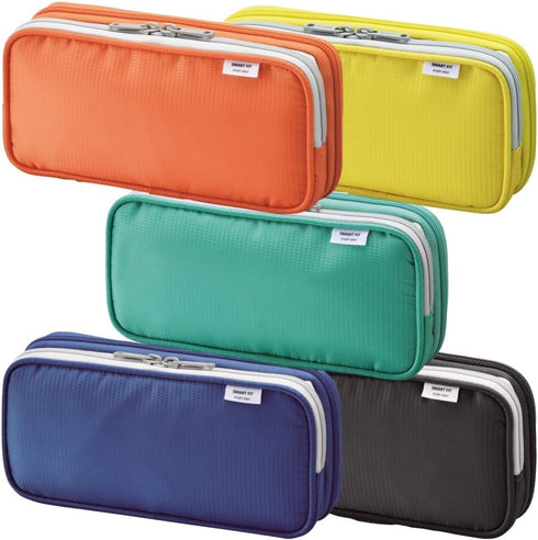 LIHIT LAB Double Pen Case, Large, 4.1 x 8.7", Blue