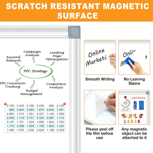 H-Qprobd Magnetic Whiteboard, 24" x 18" Dry Erase Board - Hanging Mounted Whiteboard with Aluminum Marker Tray