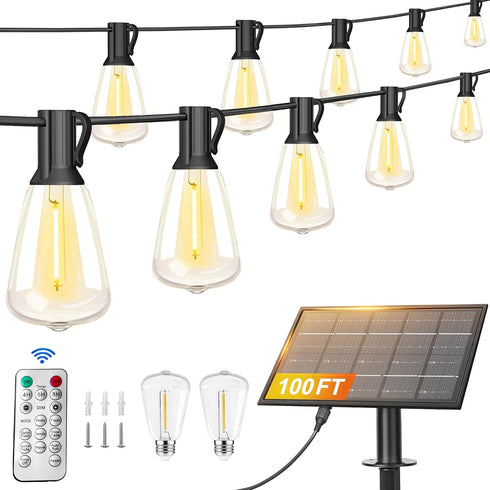 Stright Solar Powered String Light 100FT with Remote Control 8 Light Modes,