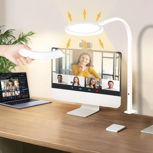 30" LED Desk Lamp with clamp,8.4" Ring Lights Natural Light Protects Eyes