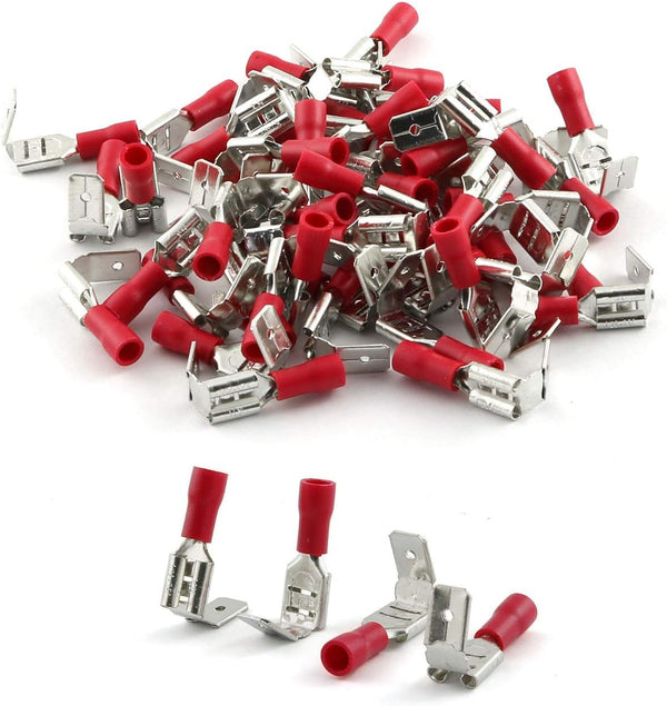 50pcs Piggy Back Spade Waterproof Cold Pressing Electrical Insulated Quick Splice Crimp Terminals, Red