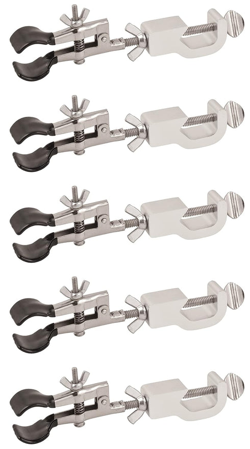 EISCO 5PK Burette Clamp with Bosshead/Test Tube Holder - PVC Coated, Opens up to 45mm