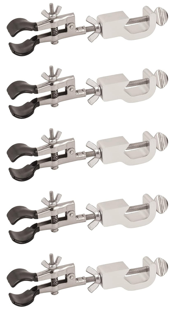 EISCO 5PK Burette Clamp with Bosshead/Test Tube Holder - PVC Coated, Opens up to 45mm