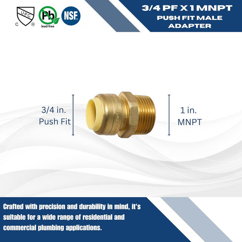 2 Pcs XFITTING Push Fit Male Adapter, 3/4 Inch x 1 Inch, Push Fit Male Adapter, 28-3-3=2XX