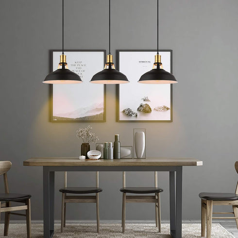 15Ft Kitchen(BLACK-10.63") EE Eleven Master Chandeliers Pendant Light with Plug in Braided Cord and Switch Rustic
