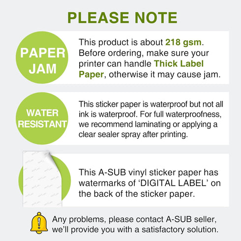 Vinyl Sticker Paper by A-SUB, 25 Sheets for Inkjet Printer, Glossy Waterproof 8.5x11 Inch for DIY Decals