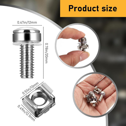 110 Pcs/55 Set Rack Mount Screws and Cage Nuts for Server Cabinet, Carbon Steel Mounting Screws and Cage Nuts