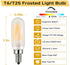 T6/T25 E12 Dimmable Bulb, 4W 3000K 6-Pack LED Filament Warm White Frosted Glass, Ideal for Chandeliers, Ceiling Fans