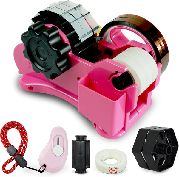Heat Tape Dispenser Set, Pink Multi-Roll, PreCut 1.4'' Pieces, Semi-Automatic with 1+3'' Core
