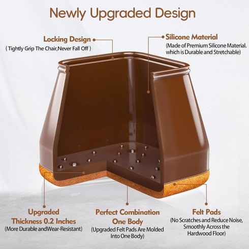 28Pcs Brown Chair Leg Floor Protectors for Hardwood Floors, Silicone Covers, Felt Furniture Pads for Smooth Moving
