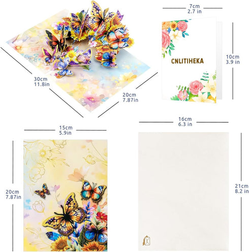 Sunflowers Butterfly Pop Up Card for Women, Pop Up Flower Greeting Card - Butterfly Theme, for Any Occasion, Mother's