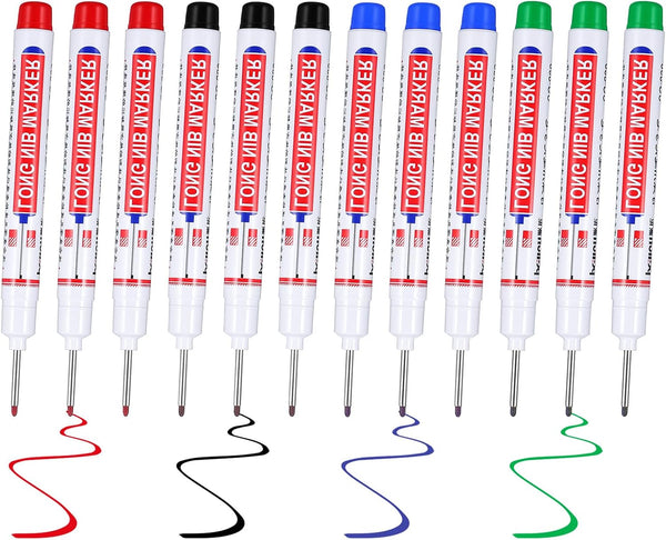 Tucnoeu 12pcs Long Head Deep Hole Marker, Long Nib Marker Multi-purpose Deep Hole