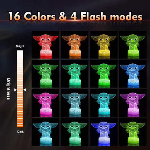 3D Star Wars Night LightBaby Yoda LED Lamp with Remote Control and Smart Touch, LED Desk Lamp Yoda Star Wars Lamp