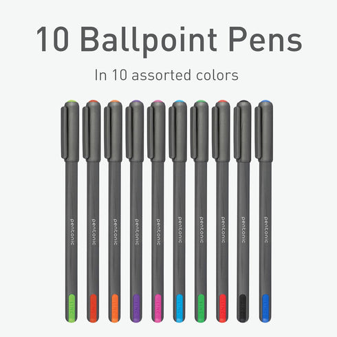 linc Pentonic Premium Ball Point Pen, 1.0 mm Medium Point, 10-Count, Assorted Colors | Easy Flow Ink