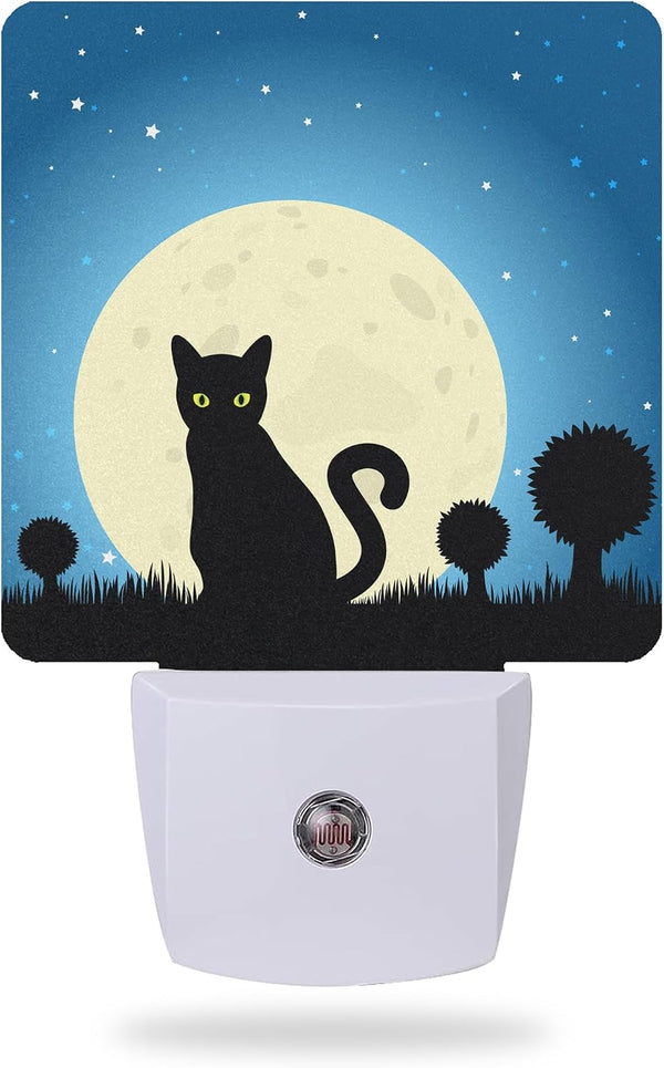 AOWULA Halloween Night Lights Plug into Wall,Black Cat Moon Night Light Dusk to