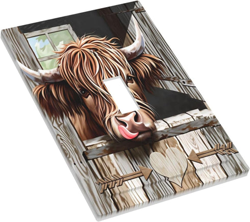 HTSAHKV 3 5 Inch Rustic Highland Cow Wall Plate Light Switch Cover Single Gang Outlet Faceplate Print Plate Cover X