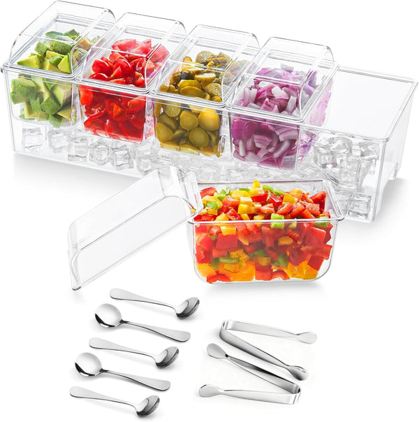 Lifewit Ice Chilled Condiment Caddy with 5x 20 oz Containers, Condiment Server