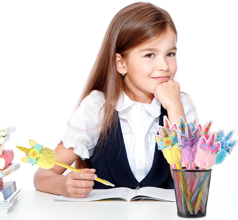Cholemy 24 Pieces Unicorn Party Favor Pens - Bulk Unicorn Fluffy Fuzzy Pens for Classroom School Office