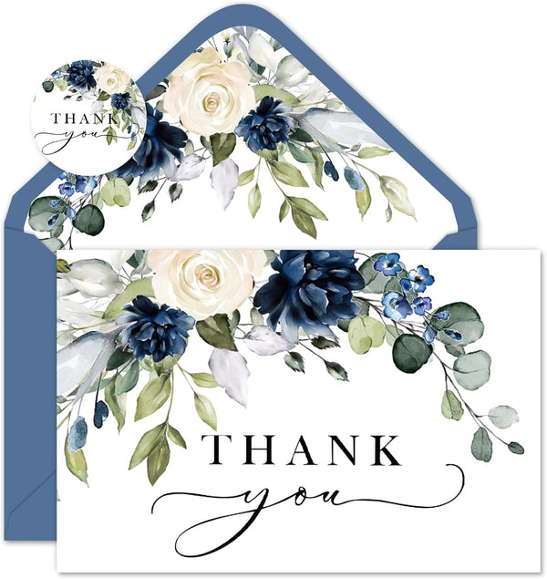 JarThenaAMCS 50 Pack Floral Thank You Cards Bulk Blue Flower Greeting Cards