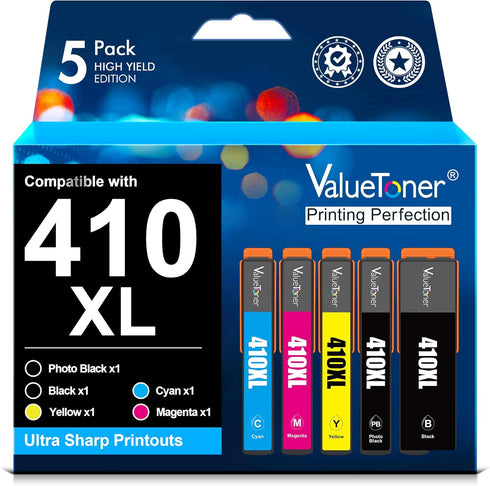 Valuetoner Remanufactured Ink Cartridge Replacement for Epson 410XL 5 Pack for Expression XP-7100 XP-530 XP-630