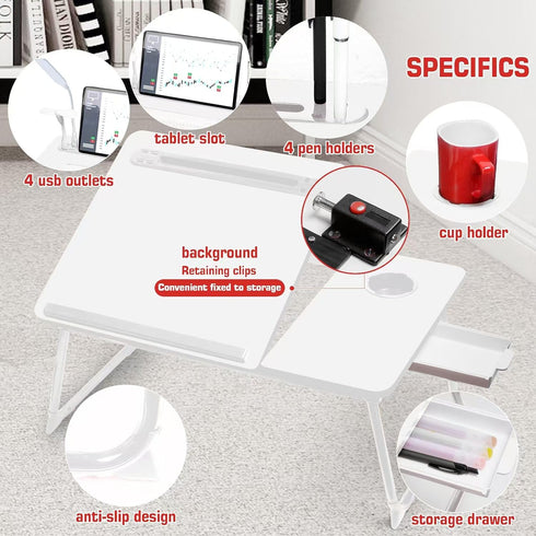CloudTrip 23.6IN Plus XL Adjustable Laptop Desk with Light, USB Port, iPad Holder, Drawer Storage - Larger Adjustable