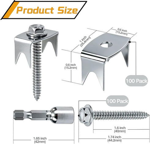 COZYMO 100 1.6 Inch (100 Pack) Pcs Fence Staples for Wire Fencing, Galvanized Steel Fasteners with Hex Socket, Reusable