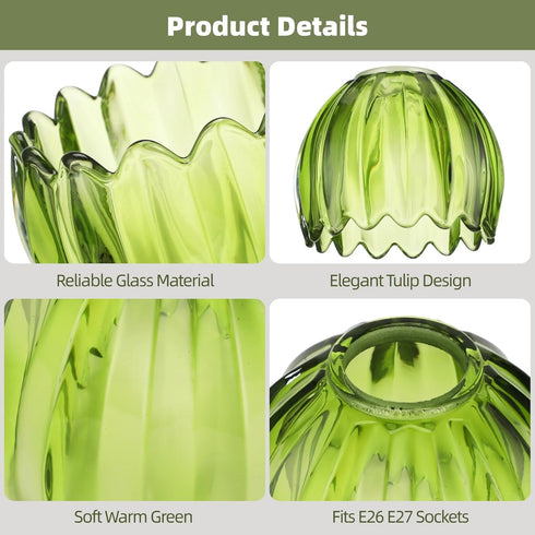 DORMIYA 2 5.5 3.9 E26 E27 Pcs Green Tulip Glass Lamp Shade, x in, Fits Sockets, Retro Replacement Shade, Small Flower