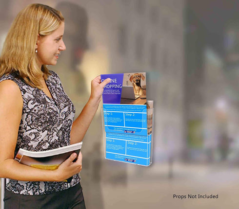 8.5" Marketing Holders Window Mount Brochure Holder Wide with Suction Cups for Flyer Display Clear Acrylic Glass Mount