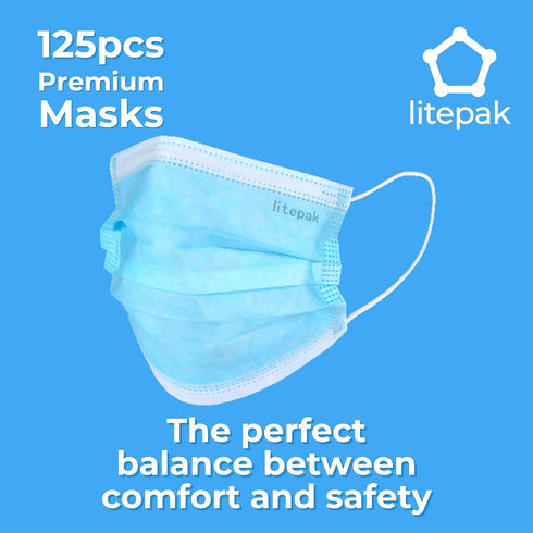 125-Pack Litepak Disposable Face Mask Premium Comfort Earloops with Dispenser Box