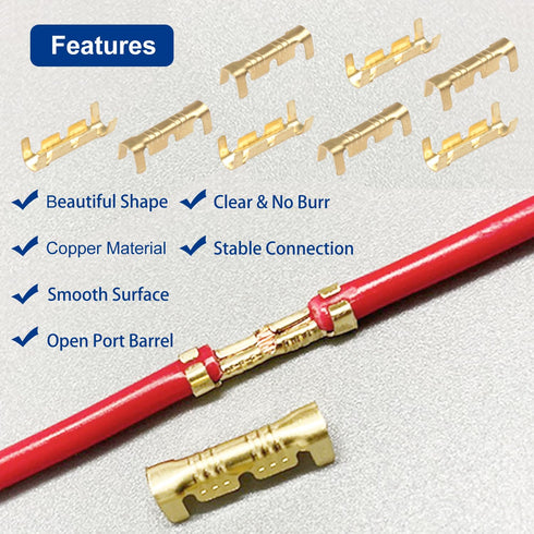 Tnisesm 200Pcs U Shape Copper Ring Terminals - Open Barrel Crimp Terminals with Heat Shrink Tube for Automotive