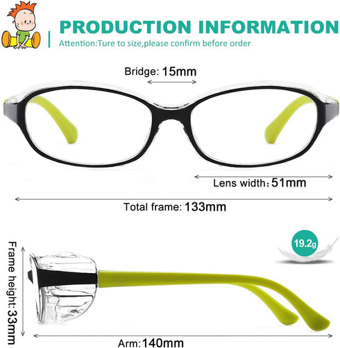 Kids Safety Glasses Goggles for Boys Girls, Anti Fog Eye Protection, Blue Light Blocking Lens, Side Shield, Soft TR90