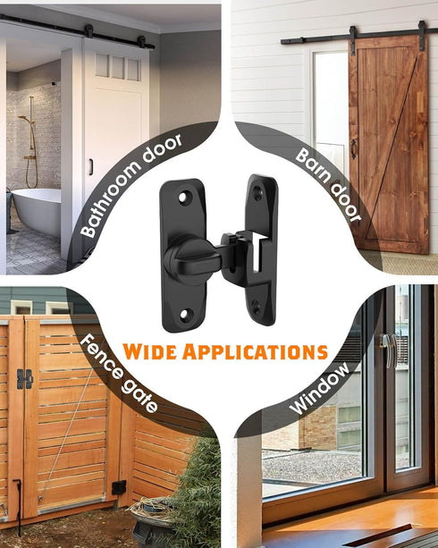 90/180 Degree Barn Door Lock, Small Flip Gate Latches Hardware, Sliding Door Latch Lock for Cabinets, Black