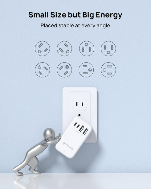 TROND 3 Prong to 2 Prong Adapter with 360 Rotating Plug, 2 Prong Outlet Extender with 3 AC Outlets and 4 USB Ports