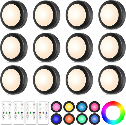 Yiliaw 12 Pack LED Puck Lights Remote Control 16 Color Changeable Under