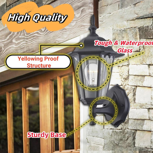 E26 60W Bulbs WISBEAM Outdoor Wall Lantern, Black Wall Sconce for House Porch Lighting Fixture, Base Max, Metal Housing