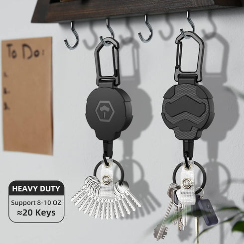 Retractable Keychain Badge Holder with Belt Clip, Heavy Duty Carabiner ID Badge Clip Reel, 32” Steel Cord, 1pcs Black