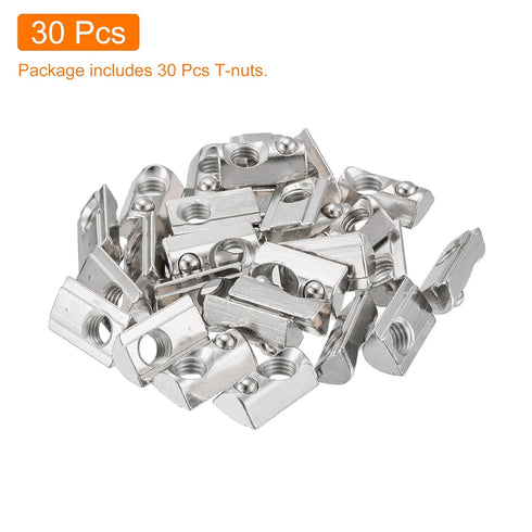 uxcell 30Pcs M8 T Spring Nut Fastener, Carbon Steel Nickel Plated Half Round Roll in Spring T Slot Nut