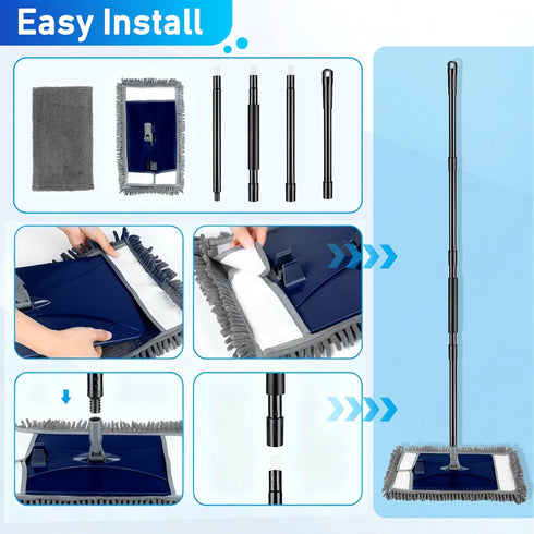 VOUBIEN 2 Wall Cleaner Mop with Long Handle, Extra Wall Dust Mop for Washing Walls with Microfiber Reusable Pads,Floor