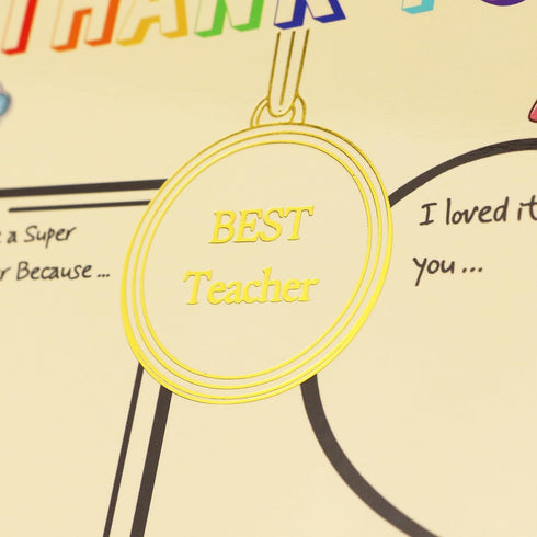 TzenvoGift 5-Pcs Teacher Thank You Cards Fill-in-the-Blank Appreciation Cards with Gold Foil Medal Fun & Colorful
