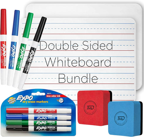 Dry Erase Board for Kids with 2 Small Boards and 4 Fine Tip Markers, Includes 2 Mini Erasers