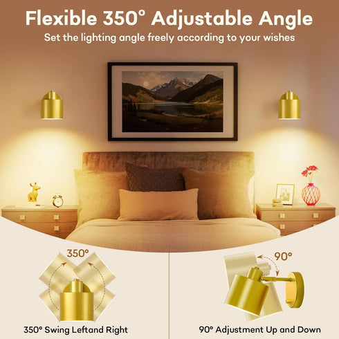 Set 2 350 Dimmable Bulb) Lightess Sconces Wall Decor of with Switch, Rotatable Gold Wall Sconce Hardwired, Industrial