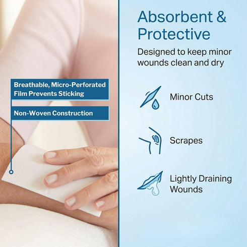 2x3 Inch, 100 Count, McKesson Non-Adherent Pads for Wounds, Sterile Non-Stick Wound Dressing, Highly Absorbent