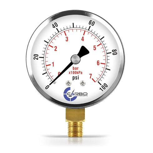 2-1/2" Pressure Gauge, Chrome Plated Steel Case, Dry, 0-100 psi/kPa, Lower Mount 1/4" NPT
