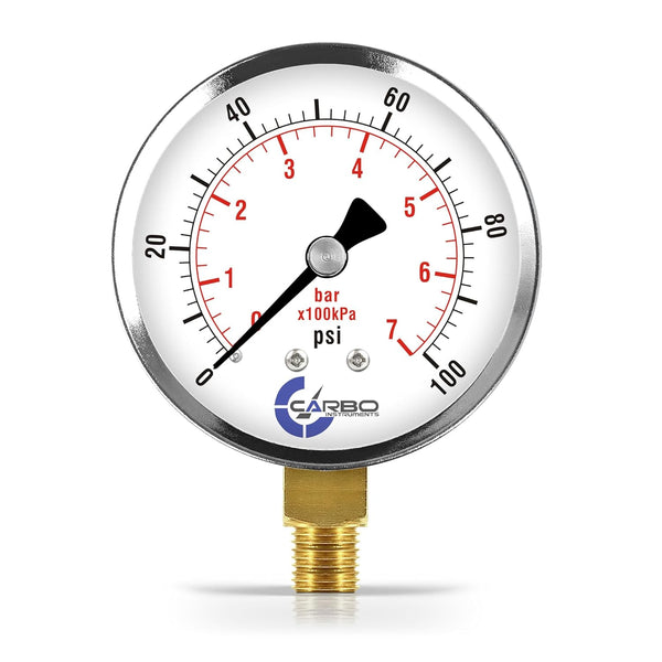 2-1/2" Pressure Gauge, Chrome Plated Steel Case, Dry, 0-100 psi/kPa, Lower Mount 1/4" NPT