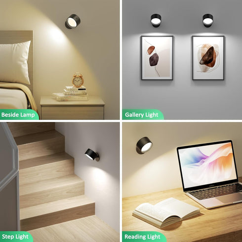 3000mAh 3 Dimmable 360Rotation Lightbiz LED Wall Lights with Remote, Wall Mounted Sconces Rechargeable Battery Operated