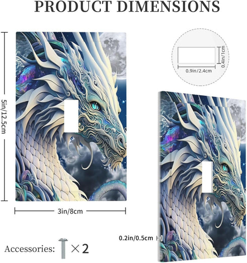HTSAHKV 3 5 Inch White Dragon Moon Wall Plate Light Switch Cover Single Gang Outlet Faceplate Print Plate Cover X